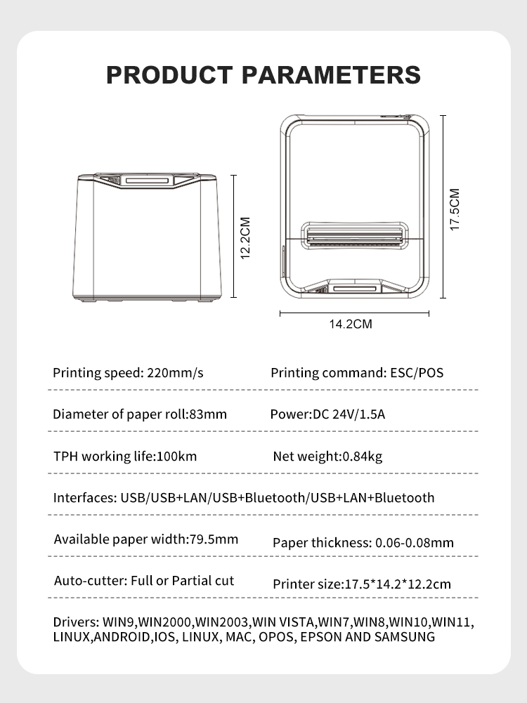 Parameter des POS-Thermodruckers