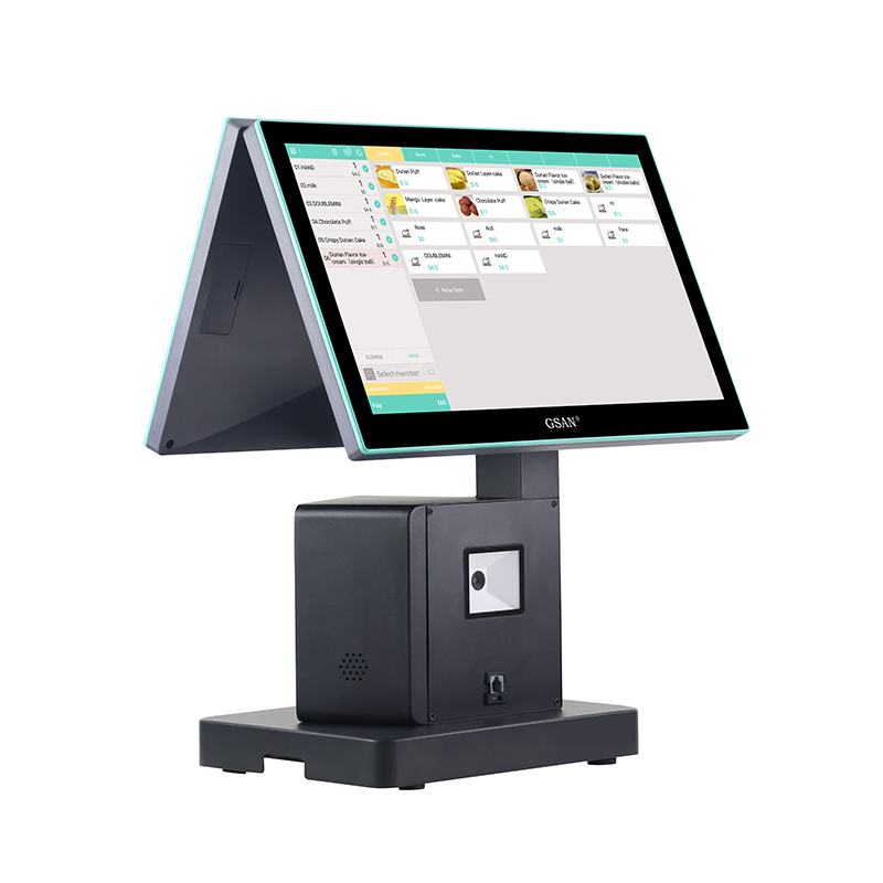 All-in-One-Kassensystem mit kapazitivem Touchscreen und Metallgehäuse, integriertem Drucker und Barcode-Scanner