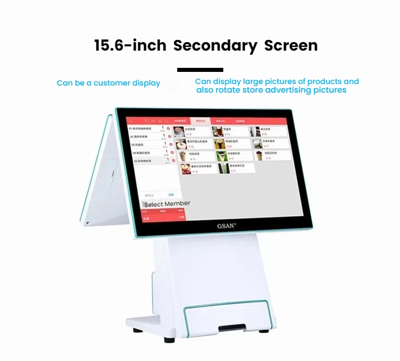 Seitliches Design des Dual-Screen-Kassensystems