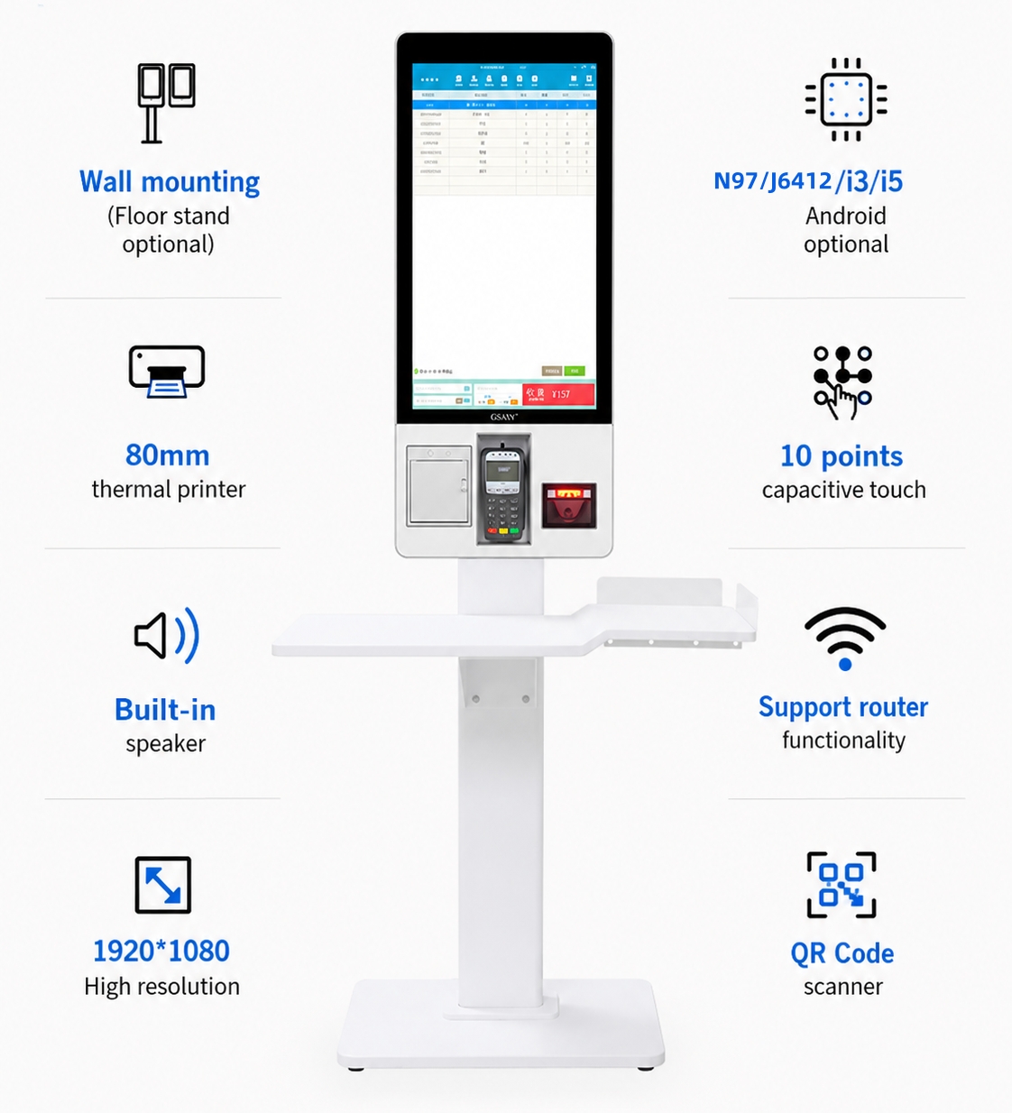 GS-Q1 Supermarkt-Selbstbedienungs-Touch-Zahlungsautomat POS-System-Kiosk