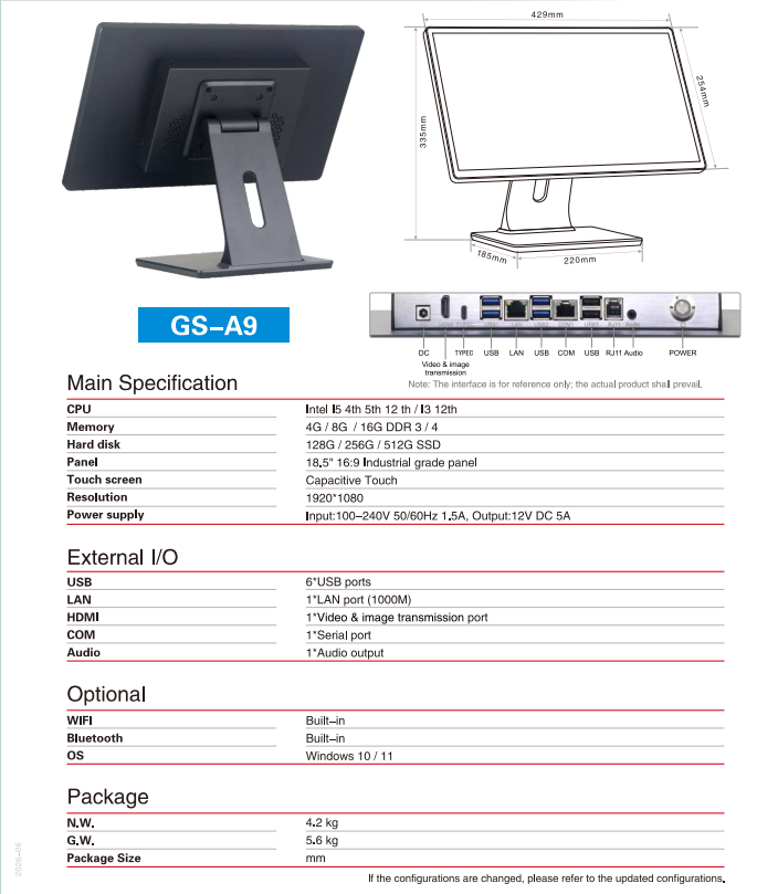 A9 18,5-Zoll-POS-Konfiguration